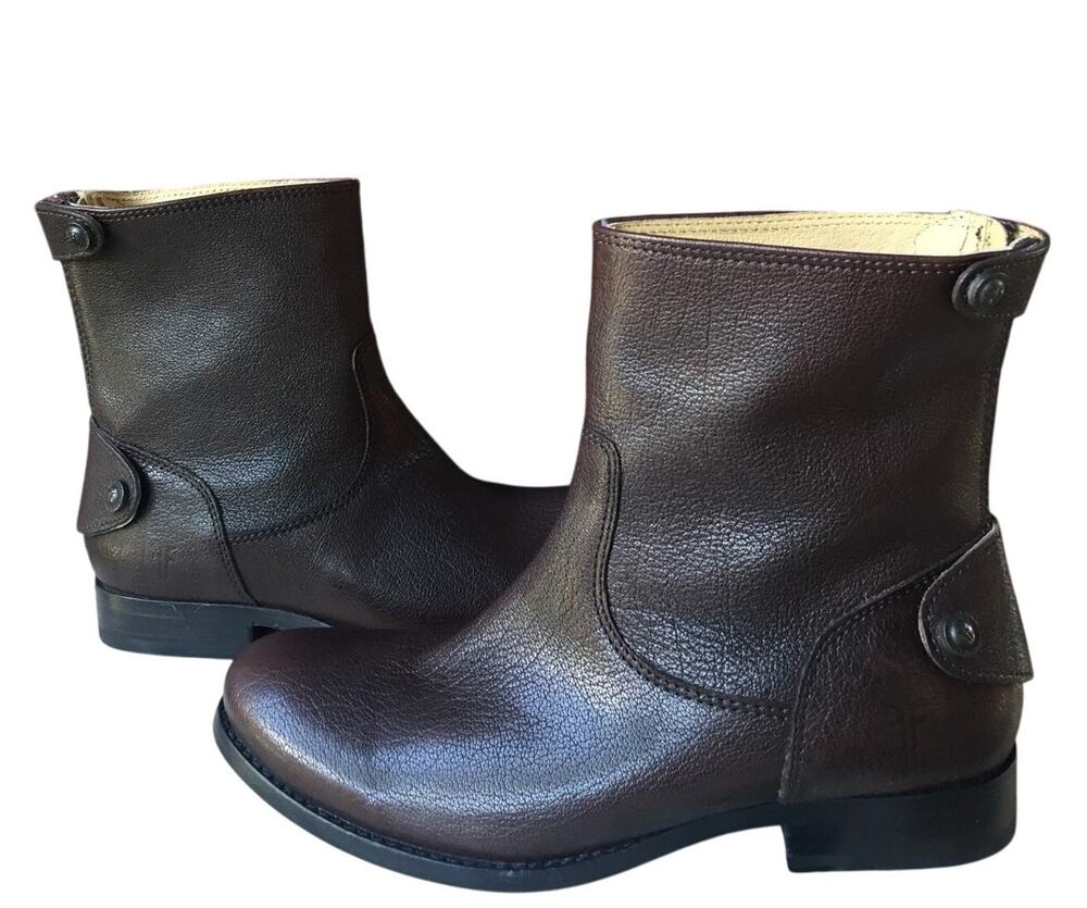 FRYE Melissa Back Zip Short Brown Antique Leather Boots 6.5 Button CLASSIC $328